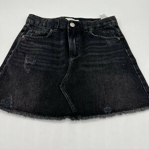 Zara Black Denim Fray Hem Skirt sz 9